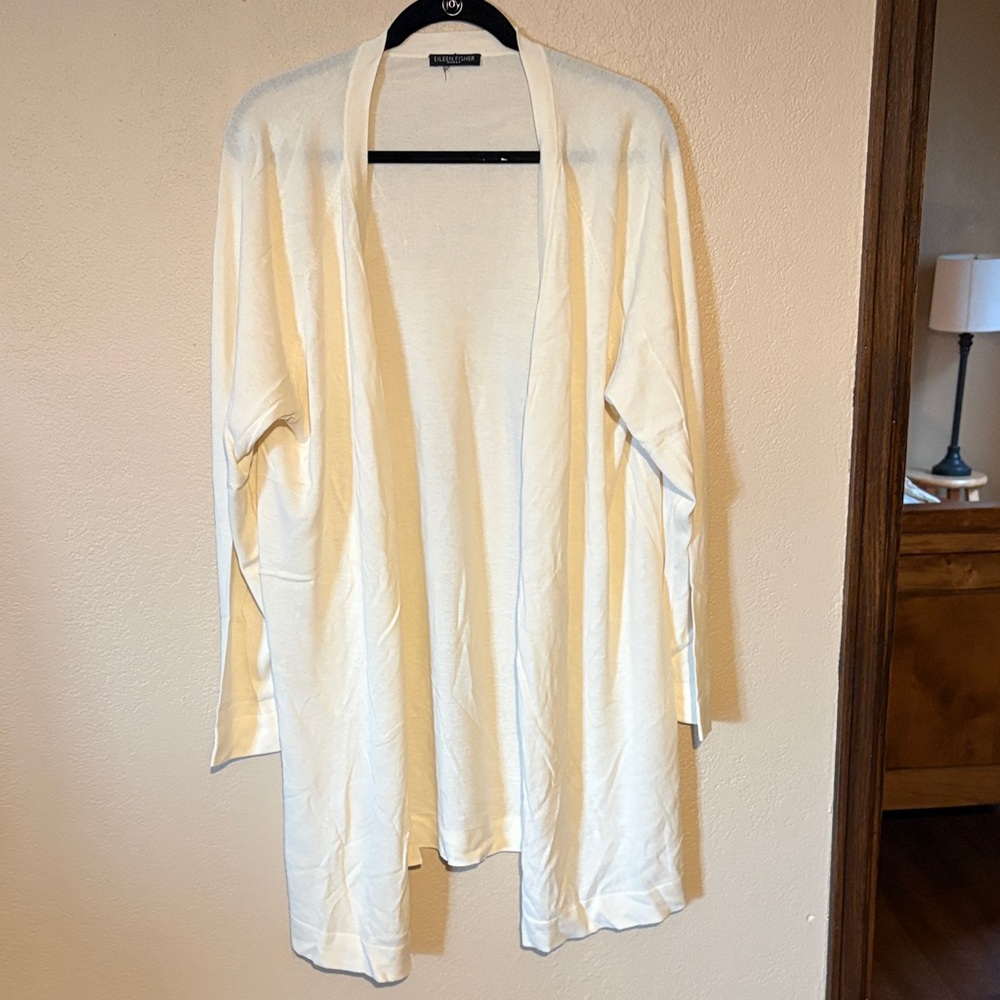 Eileen Fisher Cream Open-Front Cardigan